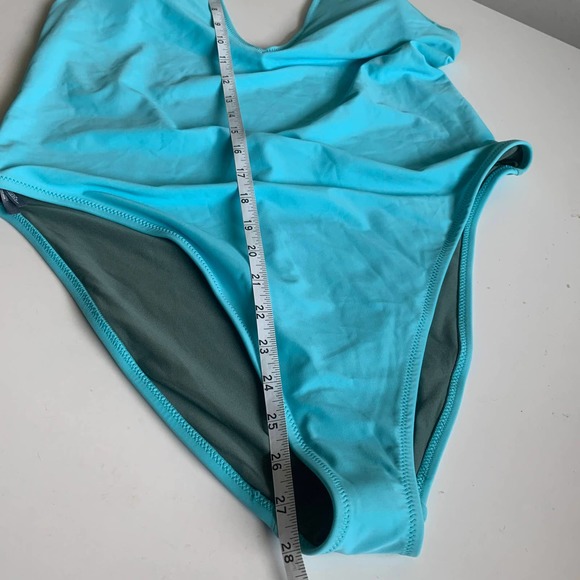 Aerie 2XL Cheeky Halter Tie Plunge One Piece Swimsuit High Cut Leg Blue Sexy XXL - Picture 9 of 13